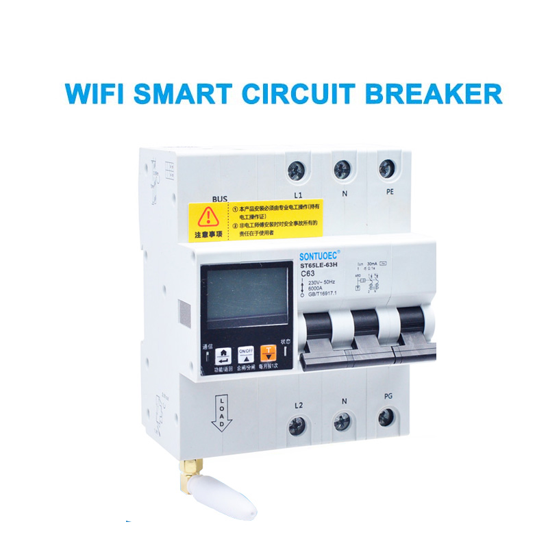 WiFi 4G Tuya ST65LE-63H Series Multi kazi RCBO Akili Mvunjaji wa Duru